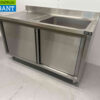HCB Stainless Steel Sink Table Sink 2 Sliding Doors Premium-line 140 cm Horeca - Image 2