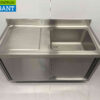 HCB Stainless Steel Sink Table Sink 2 Sliding Doors Premium-line 140 cm Horeca - Image 4