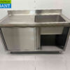 HCB Stainless Steel Sink Table Sink 2 Sliding Doors Premium-line 140 cm Horeca - Image 6