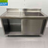 HCB Stainless Steel Sink Table Sink 2 Sliding Doors Premium-line 140 cm Horeca - Image 7