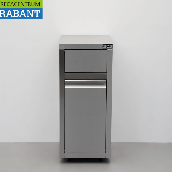 HCB Stainless Steel Wheeled Trash Bin Garbage Can Premium-line Push Lid Tilt Door 50 Liters Catering