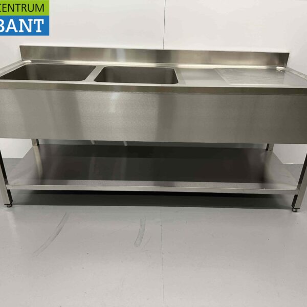 Stainless steel Sink Table double sinks Premium-line Welded model 200 cm Catering
