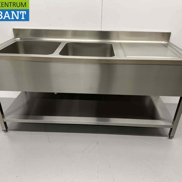 Stainless steel Sink Table double sinks Premium-line Welded model 180 cm Catering