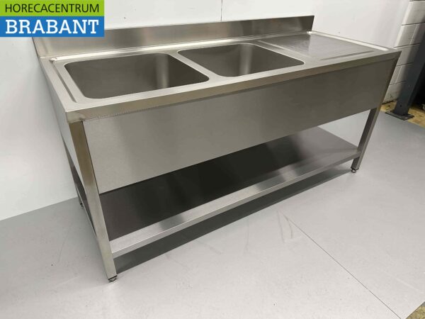 Stainless steel Sink Table double sinks Premium-line Welded model 180 cm Catering - Image 2