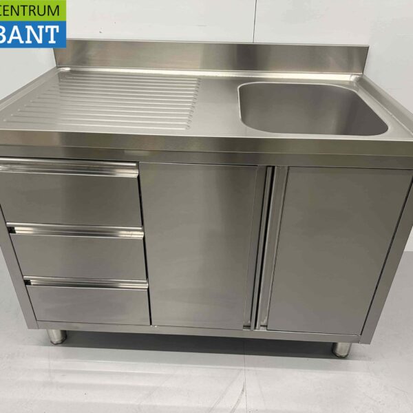 Stainless steel Sink Table Sink folding doors and drawers 120 cm Catering