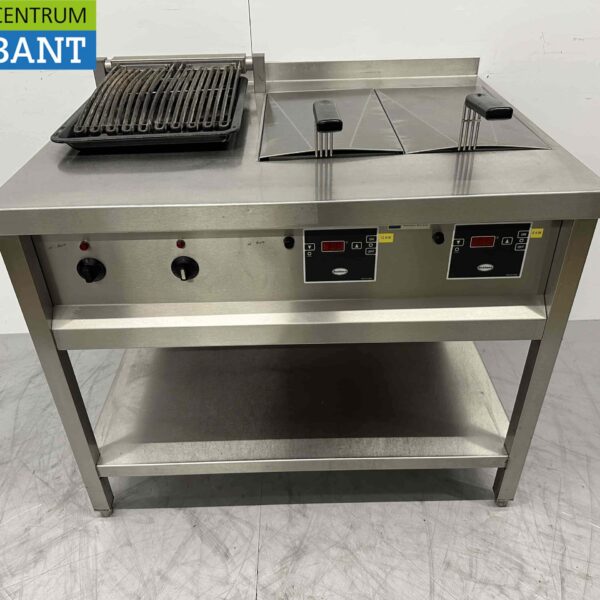 Stainless steel Rubbens Double Fryer Fryer 2 x 10 liters with vapogrill water grill 400V 102 cm Catering