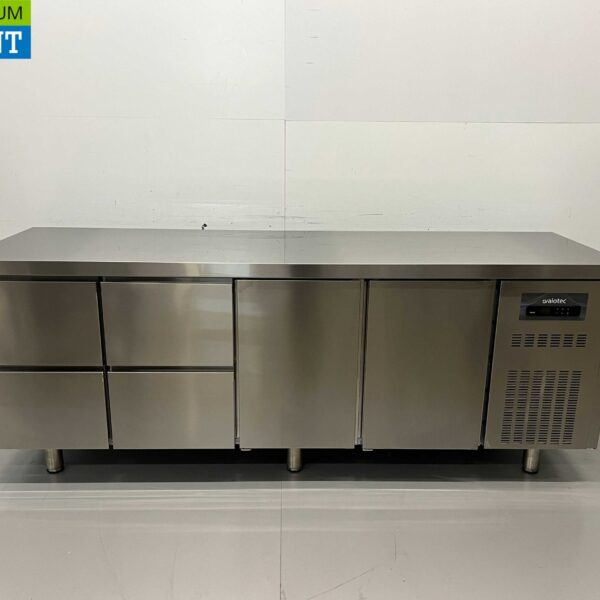 Stainless steel Coreco Premium refrigerated workbench 4 drawers and 2 doors 1/1 gastronorm 224.5 cm Horeca