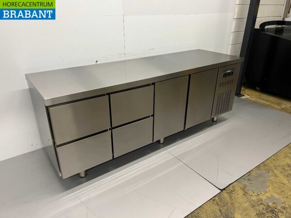 Stainless steel Coreco Premium refrigerated workbench 4 drawers and 2 doors 1/1 gastronorm 224.5 cm Horeca - Image 2