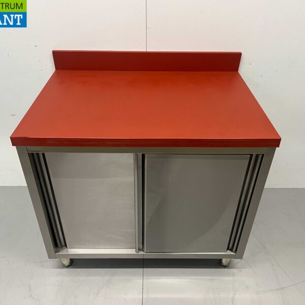 Stainless steel Polyethylene PE Work Cabinet Cabinet Cutting Table Premium-line 2 sliding doors 100 cm Catering Butchery
