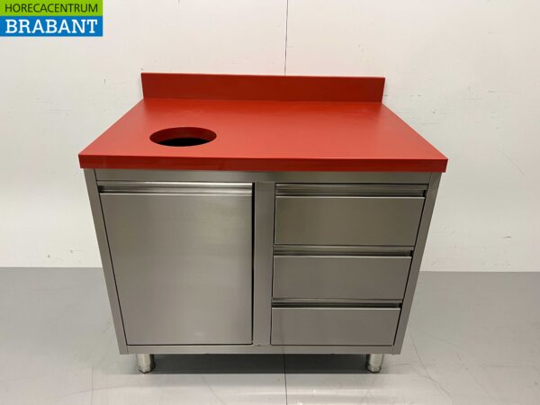 Stainless steel Polyethylene PE Cutting Table Herring Table Work Cabinet Work Table Waste bin and 3 drawers 100 cm Catering