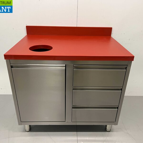 Stainless steel Polyethylene PE Cutting Table Herring Table Work Cabinet Work Table Waste bin and 3 drawers 100 cm Catering