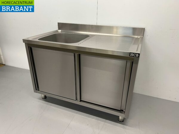 Stainless steel sink sink 2 sliding doors Premium-line 120 cm Horeca - Image 3