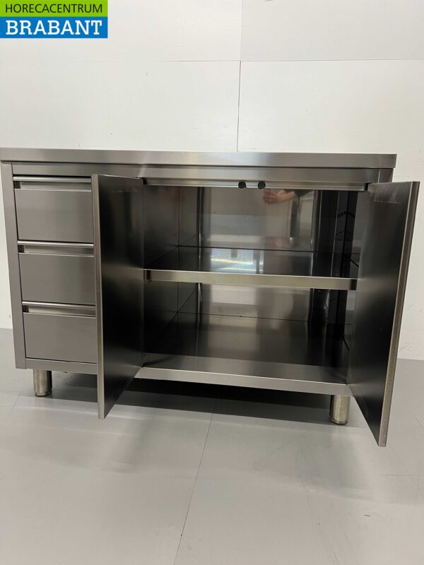 Stainless steel Work Cupboard Worktable 2 folding doors and 3 drawers 120 cm Hospitality - Image 4