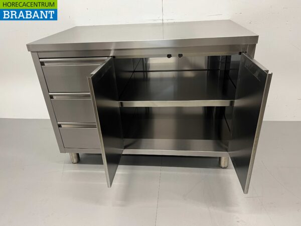 Stainless steel Work Cupboard Worktable 2 folding doors and 3 drawers 120 cm Hospitality - Image 5