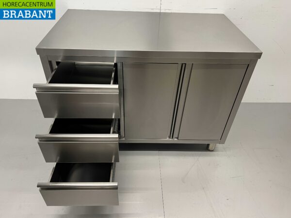 Stainless steel Work Cupboard Worktable 2 folding doors and 3 drawers 120 cm Hospitality - Image 6
