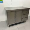 HCB stainless steel Work Cupboard Cabinet Work Table 2 folding doors and 3 drawers 120 cm Hospitality - Image 2