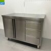 HCB stainless steel Work Cupboard Cabinet Work Table 2 folding doors and 3 drawers 120 cm Hospitality - Image 3