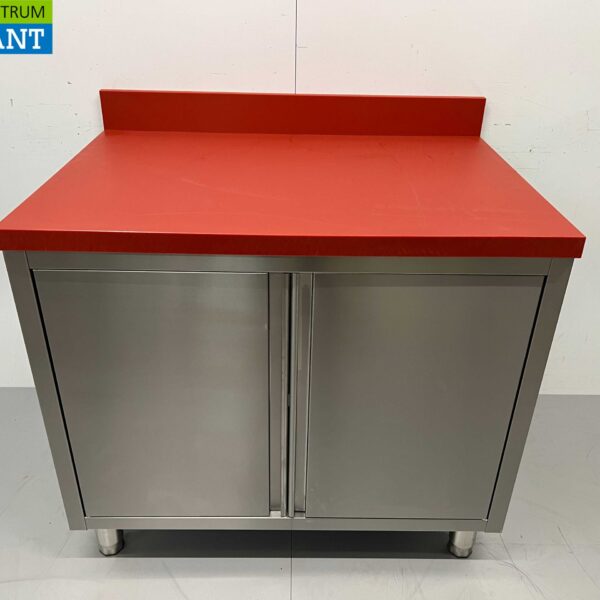 Stainless steel Polyethylene PE Work Cabinet Cabinet Cutting Table 2 folding doors 100 cm Catering Butchery