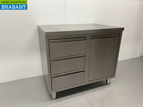 Stainless steel Work Cabinet Cabinet Work Table Waste bin and 3 drawers 100 cm Catering - Image 2