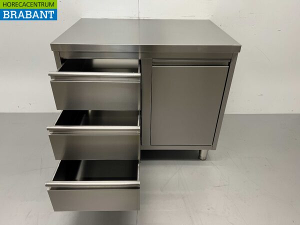Stainless steel Work Cabinet Cabinet Work Table Waste bin and 3 drawers 100 cm Catering - Image 5