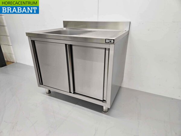 Stainless steel sink sink Premium-line 2 sliding doors 100 cm Horeca - Image 2