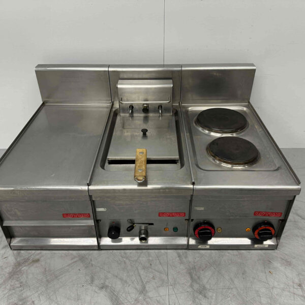 Stainless steel Lotus baking line 2 burner stove and fryer 90 cm 230V Horeca