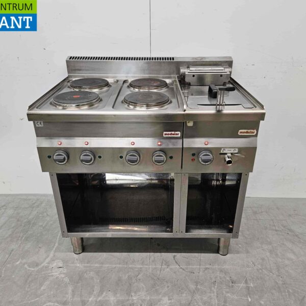 Stainless steel Modular Baking line 4 burner electric stove and fryer 90 cm 400V Horeca