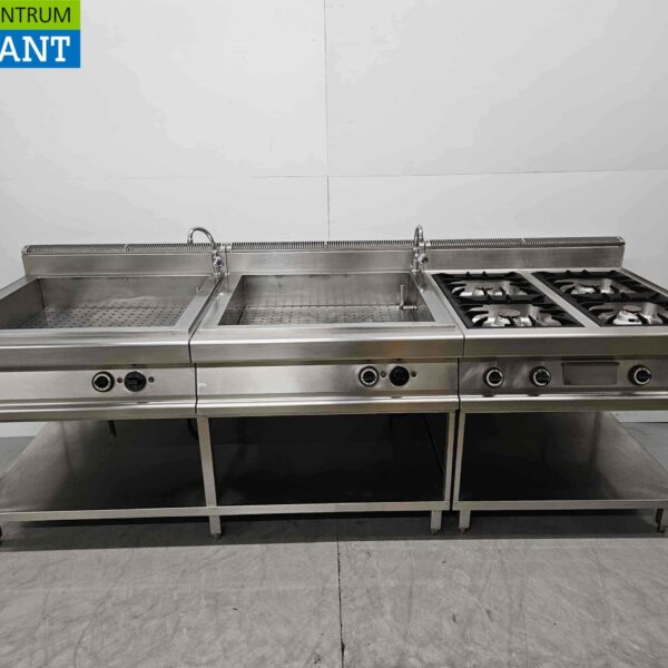 Stainless steel Gico Baking line 4 burner stove with 2 x double bain marie GAS/400V Horeca