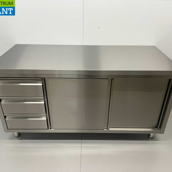 Stainless Steel Work Cabinet Cabinet Work Table Premium-line 2 sliding doors and 3 drawers 160 cm Catering