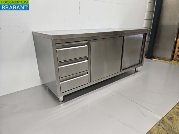 Stainless Steel Work Cupboard Cabinet Work Table Premium-line 2 sliding doors and 3 drawers 180 cm Catering - Image 3