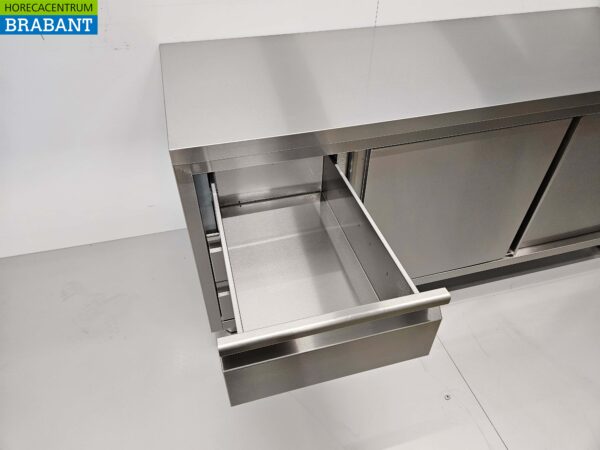 Stainless Steel Work Cupboard Cabinet Work Table Premium-line 2 sliding doors and 3 drawers 180 cm Catering - Image 5