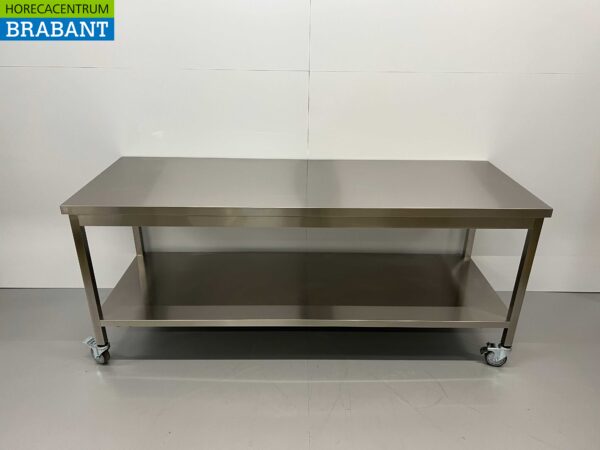 Stainless Steel Mobile Work Table On Wheels 200 x 70 x 85 cm Catering