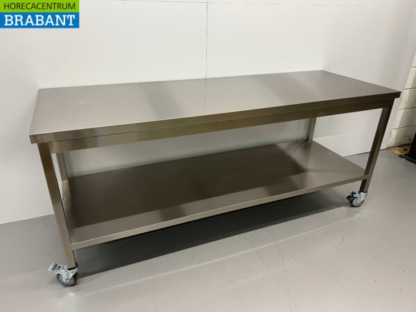 Stainless Steel Mobile Work Table On Wheels 200 x 70 x 85 cm Catering - Image 2