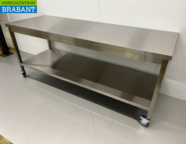 Stainless Steel Mobile Work Table On Wheels 200 x 70 x 85 cm Catering - Image 3