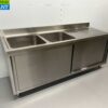 Stainless steel sink double sinks 2 sliding doors Premium-line 200 cm Catering - Image 2