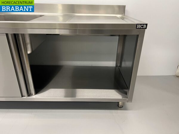 Stainless steel sink double sinks 2 sliding doors Premium-line 200 cm Catering - Image 4