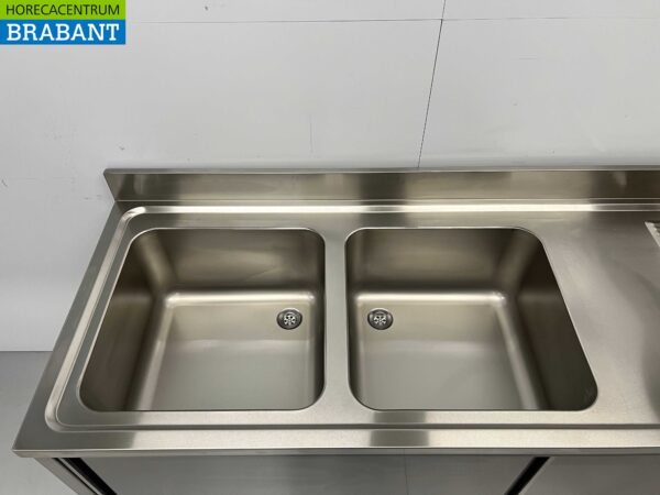 Stainless steel sink double sinks 2 sliding doors Premium-line 200 cm Catering - Image 5
