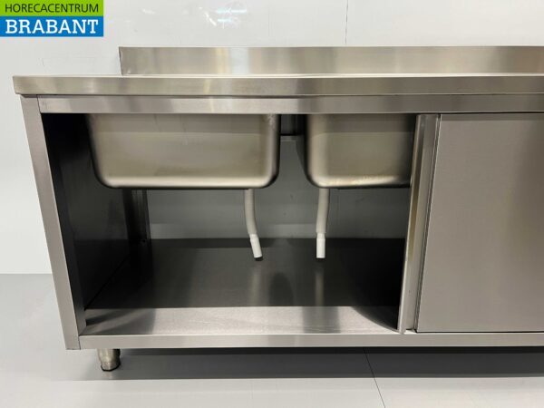 Stainless steel sink double sinks 2 sliding doors Premium-line 200 cm Catering - Image 6