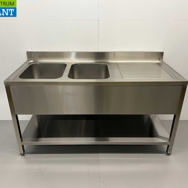 Stainless steel Sink Table double sinks Premium-line Welded model 160 cm Catering