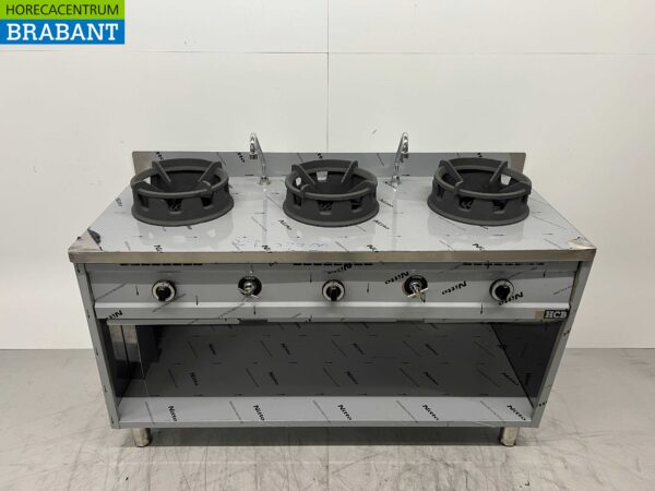 Stainless steel wok table wok stove 3 burners 39 kW 150 cm Gas Horeca