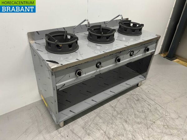 Stainless steel wok table wok stove 3 burners 39 kW 150 cm Gas Horeca - Image 3