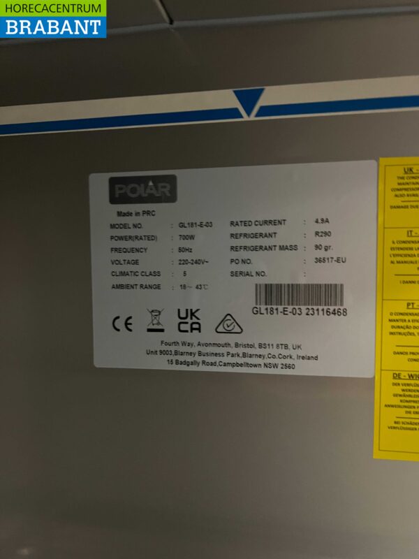 Stainless steel Mobile Polar GL181 Patisserie Freezer Cabinet Freezer 850 liters Catering - Image 5