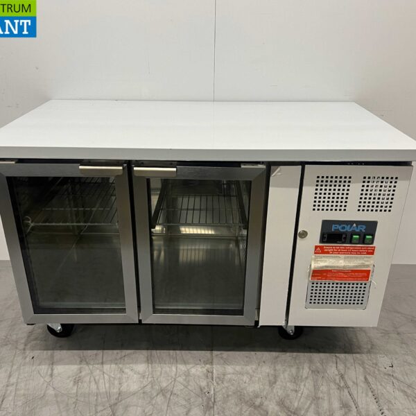 Stainless steel Polar Refrigerated Workbench 2 glass doors / glass doors 136 cm 230V Horeca