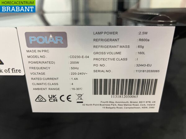 Polar CD230 Pastry Display Cabinet Refrigerator 160 liters 230V Catering - Image 5
