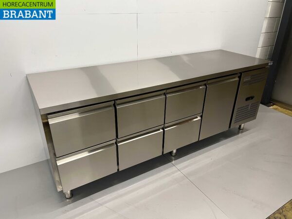 Stainless steel Refrigerated Workbench 6 drawers and 1 door 223 cm 230V Catering - Image 3