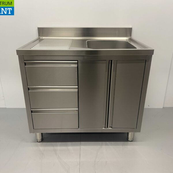 Stainless steel Sink Sink hinged doors and drawers 100 cm Catering