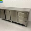 Stainless Steel Work Cupboard Cabinet Work Table 2 sliding doors and 3 drawers and waste bin 200 cm Catering - Image 2