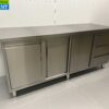 Stainless Steel Work Cupboard Cabinet Work Table 2 sliding doors and 3 drawers and waste bin 200 cm Catering - Image 3