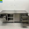 Stainless Steel Work Cupboard Cabinet Work Table 2 sliding doors and 3 drawers and waste bin 200 cm Catering - Image 4