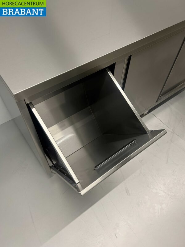 Stainless Steel Work Cupboard Cabinet Work Table 2 sliding doors and 3 drawers and waste bin 200 cm Catering - Image 5